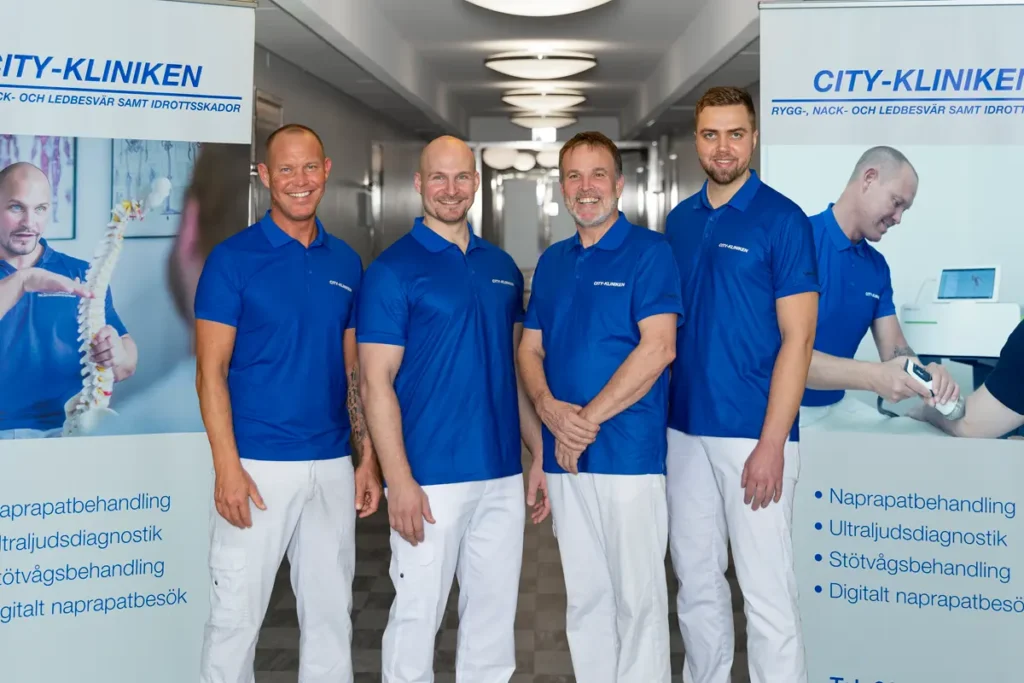 Gruppbild på legitimerade naprapater som arbetar på City-Kliniken i centrala Göteborg